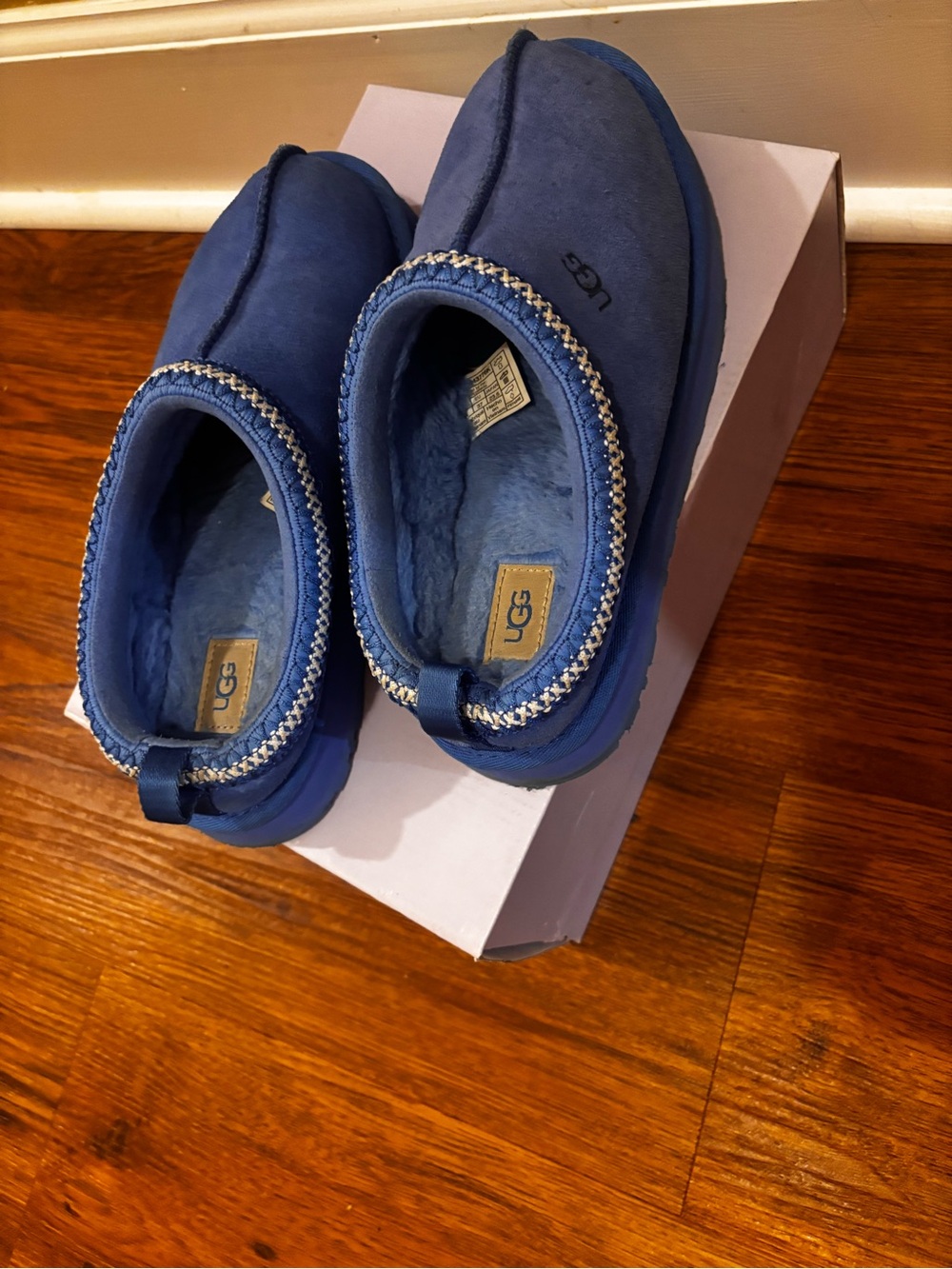 UGG Blue Suede Plush-Lined Slip-Ons